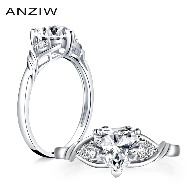 ANZIW 925 стерлингового серебра в форме сердца Форма Обручение кольцо для Для женщин