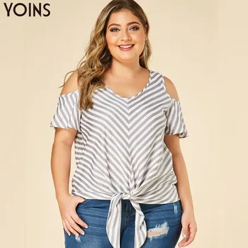 YOINS Plus Size Women Stripe Cold Shoulder T-shirt 2020 Summer Sexy V Neck Flare Sleeve Knot Tees Tops Oversized Blusas Feminina
YOINS Plus Size Women Stripe Cold Shoulder T-shirt 2020 Summer Sexy V Neck Flare Sleeve Knot Tees Tops Oversized Blusas Feminina