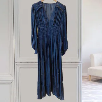 2020 Autumn Women's Rivet Decoration Midi Dress Ruffles Long Sleeve Deep V High Waist Retro Elastic Female Casual Dresses
2020 Autumn Women's Rivet Decoration Midi Dress Ruffles Long Sleeve Deep V High Waist Retro Elastic Female Casual Dresses