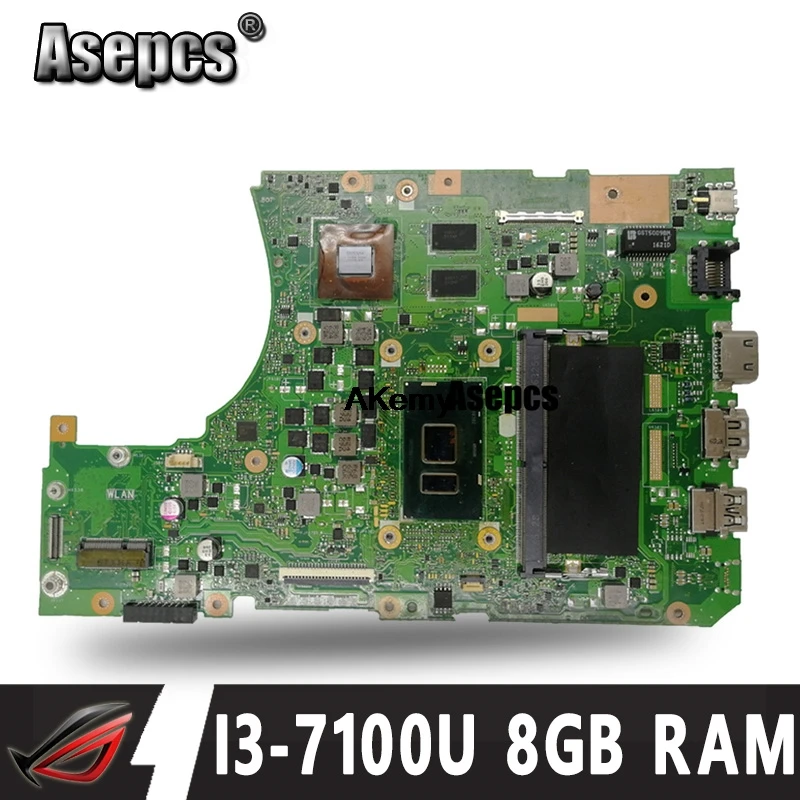 Asepcs с 8GB RAM I3-7100U CPU X556UQK Материнская плата For Asus X556UV X556U X556UQ материнская для ноутбука