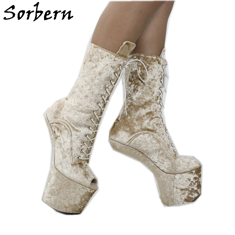 Sorbern Khaki Velvet Heelless Boots Female Lace Up Open Toe No Heels Ankle Booties Lace Up Stripper Heels Custom Colors
Sorbern Khaki Velvet Heelless Boots Female Lace Up Open Toe No Heels Ankle Booties Lace Up Stripper Heels Custom Colors