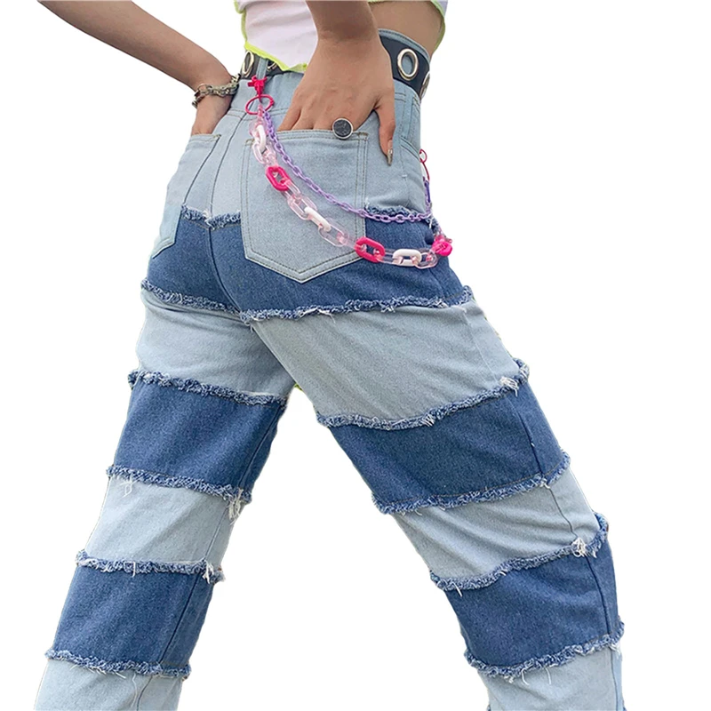 2020 New Fashion Women Patchwork Jeans Adults High Waist Color Block Wide Leg Trousers with Pockets
2020 New Fashion Women Patchwork Jeans Adults High Waist Color Block Wide Leg Trousers with Pockets
