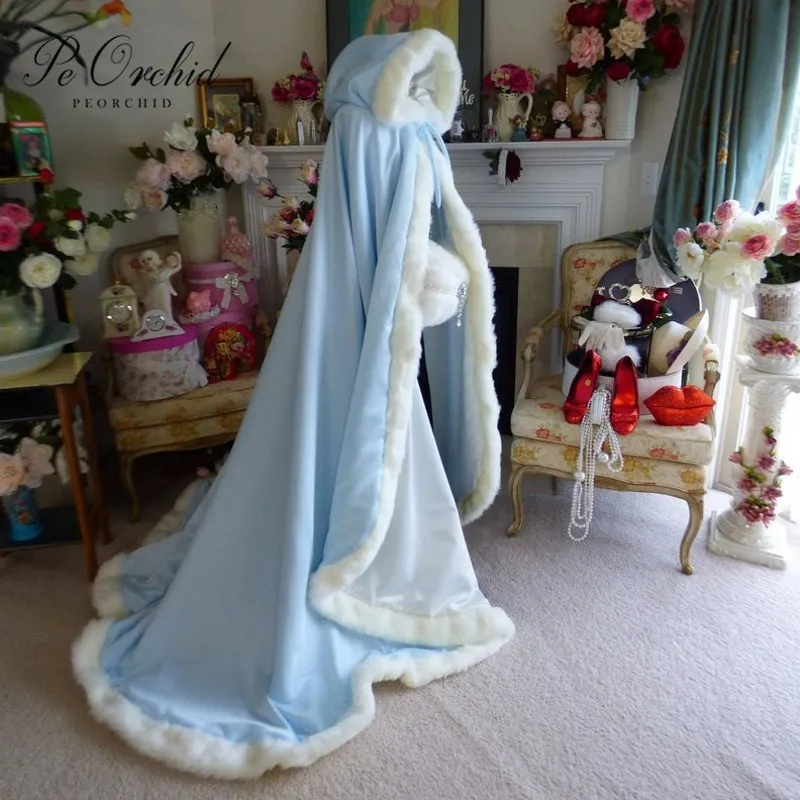 PEORCHID Light Blue Ivory Faux Fur Victorian Cape Long Warm Satin With Hooded Customized Wedding Cloak Bridal Winter Women Shawl
PEORCHID Light Blue Ivory Faux Fur Victorian Cape Long Warm Satin With Hooded Customized Wedding Cloak Bridal Winter Women Shawl