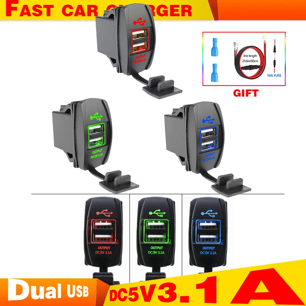 12-24V Car USB Charger Waterproof 3.1A Dual USB Power Socket Outlet for Car Motorcycle ATV Boat Cigarette Lighter Adapter D5 
12-24V Car USB Charger Waterproof 3.1A Dual USB Power Socket Outlet for Car Motorcycle ATV Boat Cigarette Lighter Adapter D5