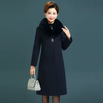 Winter Women Middle Age Long Woolen Jacket Fashion Casual Warm High End Wool Coat Fox Fur Collar Plus Size Overcoat 
Winter Women Middle Age Long Woolen Jacket Fashion Casual Warm High End Wool Coat Fox Fur Collar Plus Size Overcoat