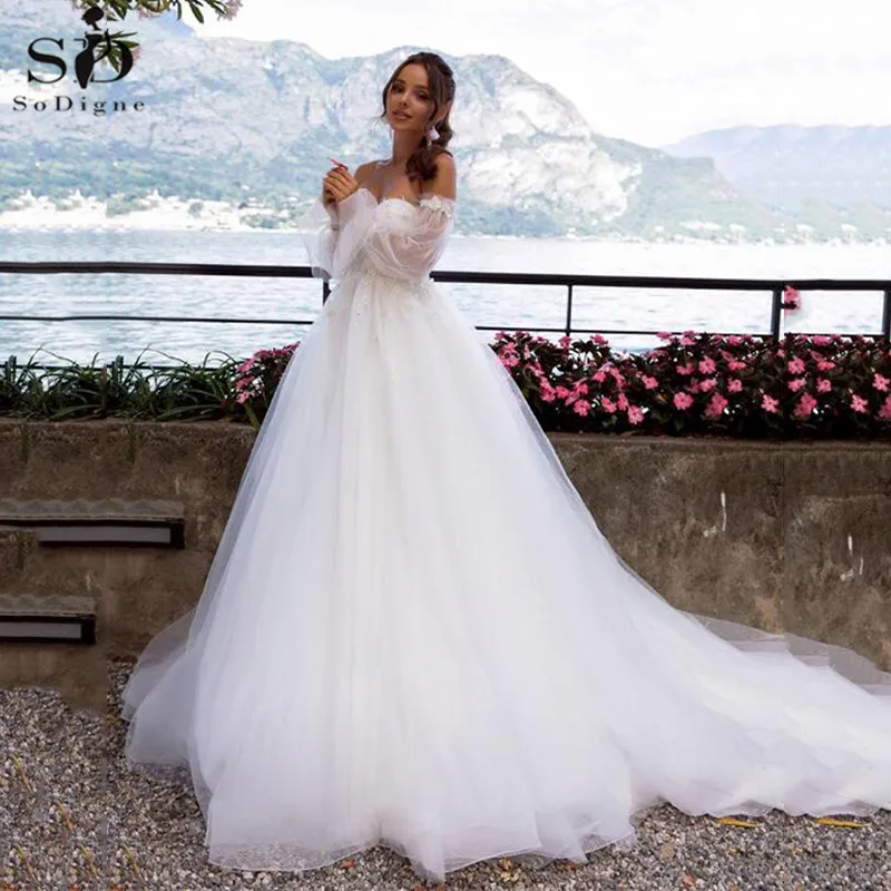 Sexy Tulle A-line Wedding Dresses 3D Flowers Lace Appliques Off Shoulder Wedding Gowns Bride Dress 2020 vestido de noiva
Sexy Tulle A-line Wedding Dresses 3D Flowers Lace Appliques Off Shoulder Wedding Gowns Bride Dress 2020 vestido de noiva