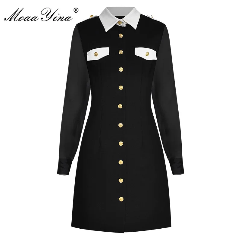 MoaaYina Fashion Designer dress Spring Autumn Women's Dress Turn-down Collar Long sleeve Single-breasted Slim Dresses
MoaaYina Fashion Designer dress Spring Autumn Women's Dress Turn-down Collar Long sleeve Single-breasted Slim Dresses