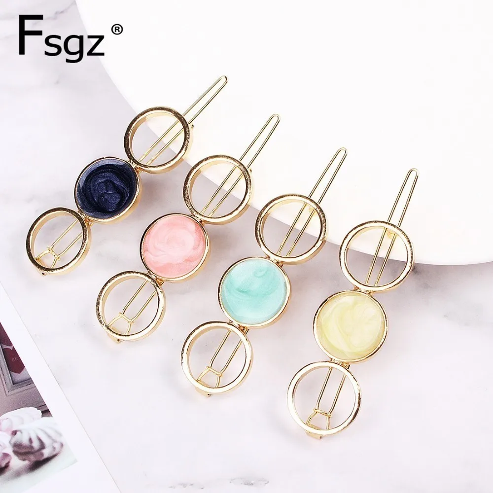 

Korean Hairpin For Girls Hollow Out Geometry Round Fringe Hair Clips Concise Gold Metal Hairgrips Vintage Oil Drip Hair Ornament