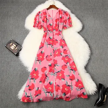 2020 New Runway Designers Summer Elegant Short Sleeve Dress V Neck Midi Print Floral Dresses Casual Womens Clothing Vestidos
2020 New Runway Designers Summer Elegant Short Sleeve Dress V Neck Midi Print Floral Dresses Casual Womens Clothing Vestidos