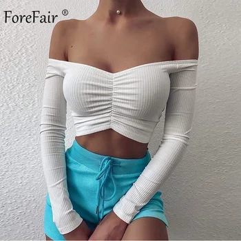 Forefair White Off the Shoulder Top Crop Ribbed Ruching Solid Slim Streetwear Long Sleeve T Shirt Women Sexy Tops
Forefair White Off the Shoulder Top Crop Ribbed Ruching Solid Slim Streetwear Long Sleeve T Shirt Women Sexy Tops