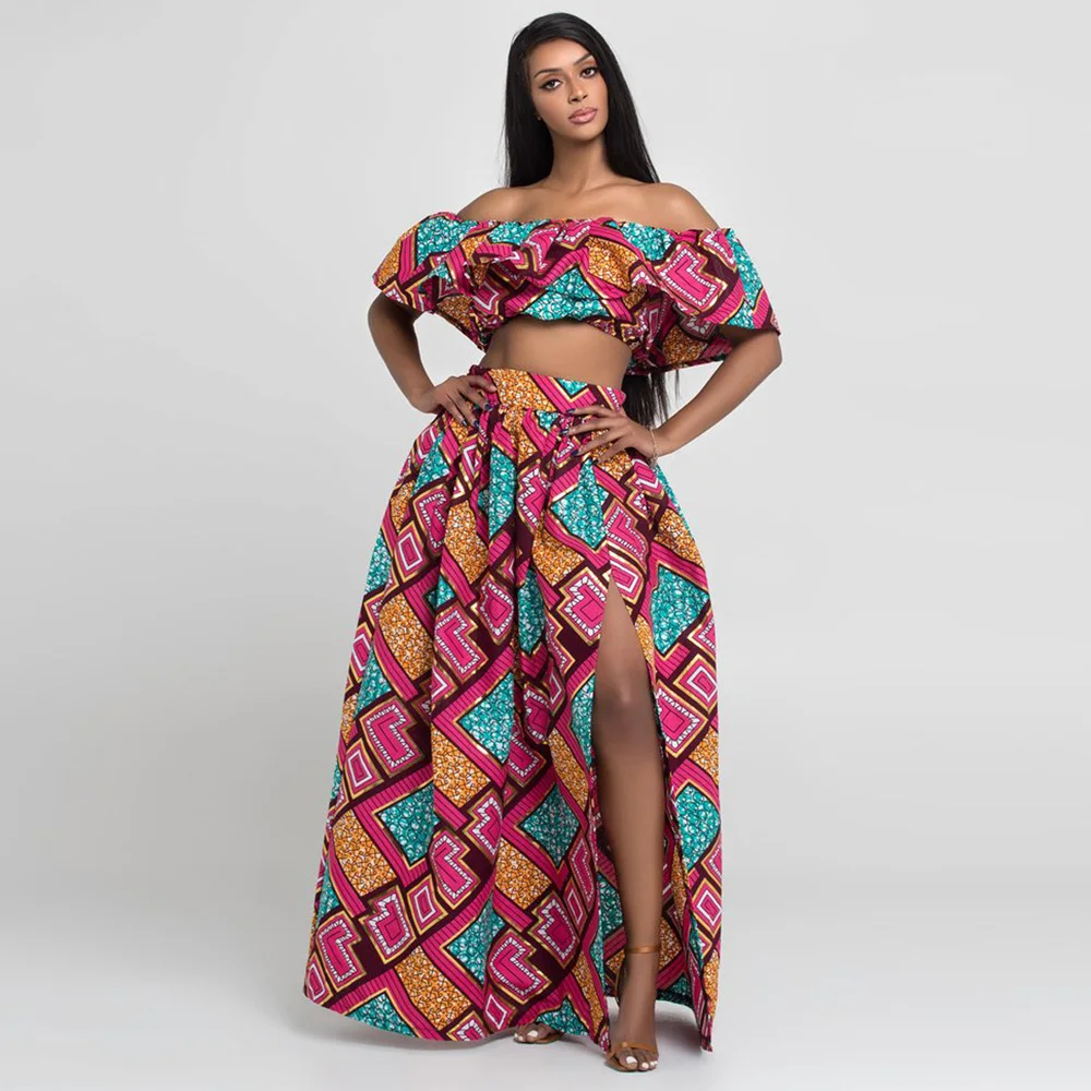 Plus Size Women's Sexy Off Shoulder Top and Ethnic Printed Elastic Skirt Two-piece Set for Women Bazin Ankera Women Clothing 
Plus Size Women's Sexy Off Shoulder Top and Ethnic Printed Elastic Skirt Two-piece Set for Women Bazin Ankera Women Clothing