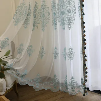 European Style Curtains for Living dining Room Bedroom Simple Blue Embroidery Curtain Grid Tulle Finished Product Customization
European Style Curtains for Living dining Room Bedroom Simple Blue Embroidery Curtain Grid Tulle Finished Product Customization