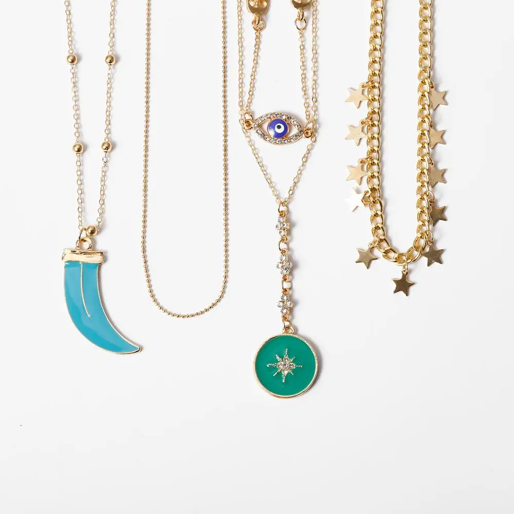 Комплект из 3 предметов с золотыми глазами и многослойным ожерельем Женская
