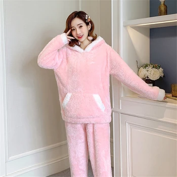Hooded Flannel Cute Cartoon Warm Sleepwear 2PCS Casual Nightgown Pajama Set Women Home Suit Pijama Mujer пижама женская
Hooded Flannel Cute Cartoon Warm Sleepwear 2PCS Casual Nightgown Pajama Set Women Home Suit Pijama Mujer пижама женская