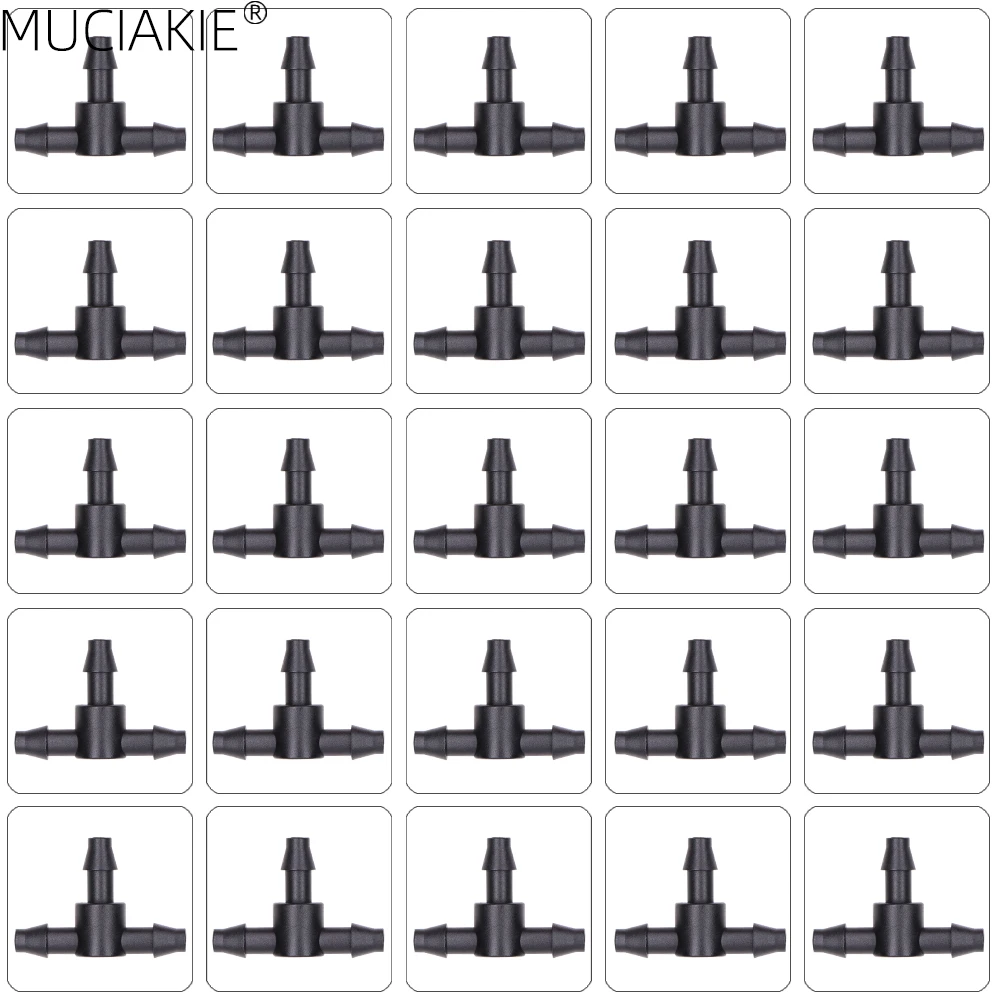

MUCIAKIE 25PCS Garden Water Tee Connector for 4/7mm 1/4'' Hose Pipe Water Tubing Barb Hose Fitting Drip Irrigation Adapter