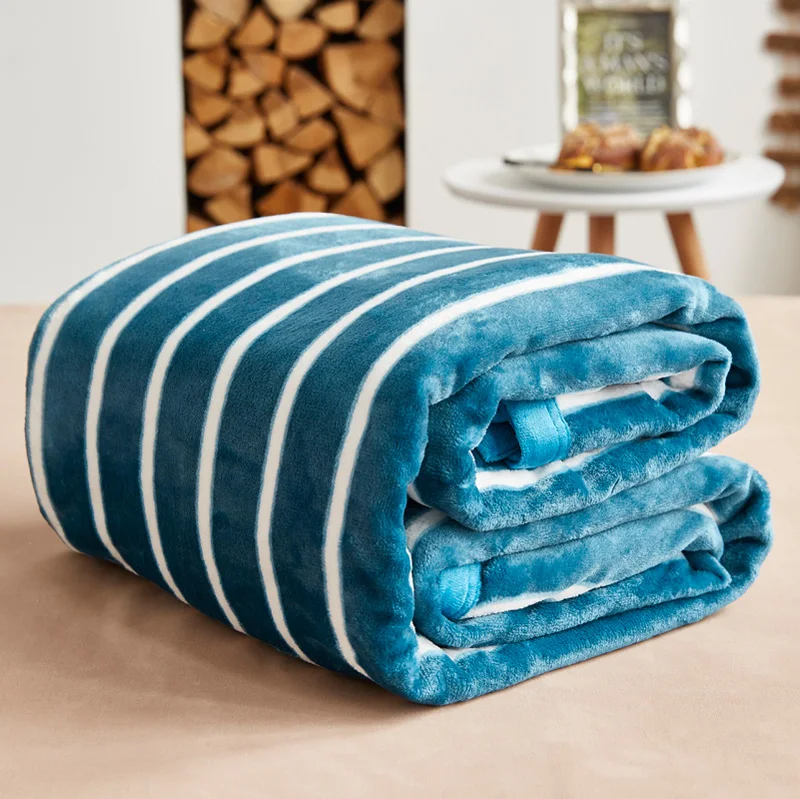 

dropship shipping High Quality Thick Super Soft Flannel Plain Bedspread Blanket Throws Fleece Blanket For Sofa Bed stripe lattic