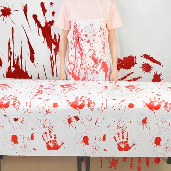 

1pc Horror Blood Handprint Tablecloth Bloody Apron Halloween Decoration Butcher Cosplay Props Haunted House Scary Accessories
