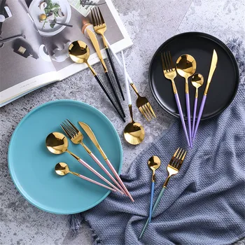 Luxury Dinnerware Set Colorful 304 Stainless Steel Teaspoon Forks Knife Cutlery Set Golden Silver Western Food Tableware Gift 
Luxury Dinnerware Set Colorful 304 Stainless Steel Teaspoon Forks Knife Cutlery Set Golden Silver Western Food Tableware Gift