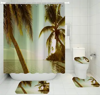 Tropical Beach Bath Curtain Toilet Lid Cover Bath Rugs Set 4 Piece Palm Tree Print Waterproof Shower Curtain Set with Free Hooks
Tropical Beach Bath Curtain Toilet Lid Cover Bath Rugs Set 4 Piece Palm Tree Print Waterproof Shower Curtain Set with Free Hooks