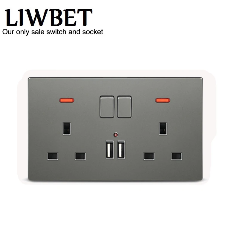 UK Standard 13A Grey color Double USB socket and plastic panel 6 pin wall outlet with double Push button
UK Standard 13A Grey color Double USB socket and plastic panel 6 pin wall outlet with double Push button