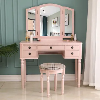 FCHDresser Makeup Desk Three-Fold Square Mirror Drawers Roman Column Table/Stool Fluorescent Pink Dressers for bedroom 
FCHDresser Makeup Desk Three-Fold Square Mirror Drawers Roman Column Table/Stool Fluorescent Pink Dressers for bedroom