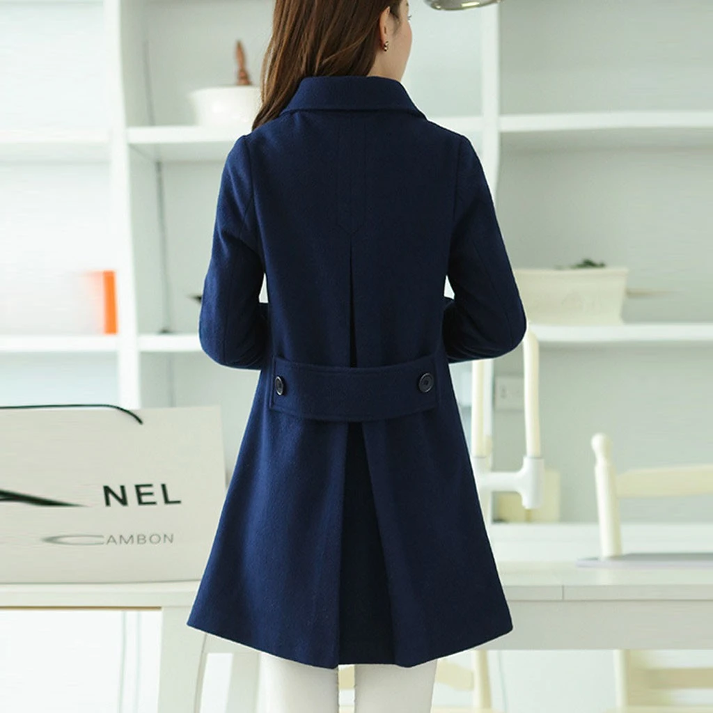 CHAMSGEND New Petite Wool Coat Female Autumn Winter Woolen Coat 2019 Ladies Long Cloak Waisted Overcoat Plus Size 1004