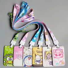 

5 PCS Cartoon Doraemon Cute Animals Unicorn Frog Lanyard Push Card Holder Is Suitable For Flat Cards Such As School And Gifts