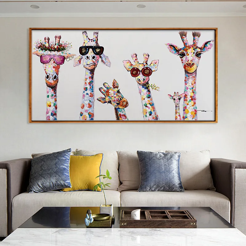Фото Картина на холсте с животными жирафы семейный плакат и принты | Рисование и каллиграфия (4001068247394)