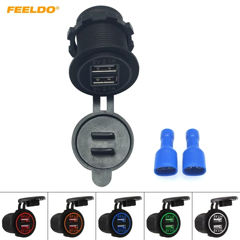 

1PC Car 5V 4.2A Dual USB Charger Power Socket Adapter With 5-Color LED Light for Motorcycle Auto Truck Boat Cigarette Lighter