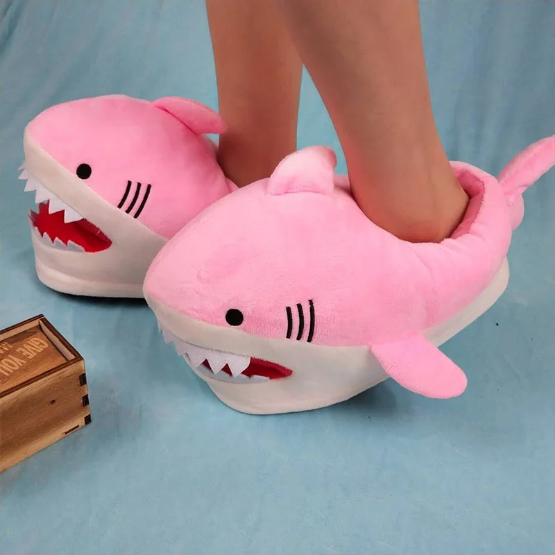 Фото Унисекс тапочки акулы для девочек Забавные меховые шлепанцы без задника с