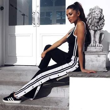 Streetwear Women's Pants Casual Trousers Side Open Button Casual Pants White Strip Pant Lady Wide Leg Pants Gothich Girl Clothes 
Streetwear Women's Pants Casual Trousers Side Open Button Casual Pants White Strip Pant Lady Wide Leg Pants Gothich Girl Clothes