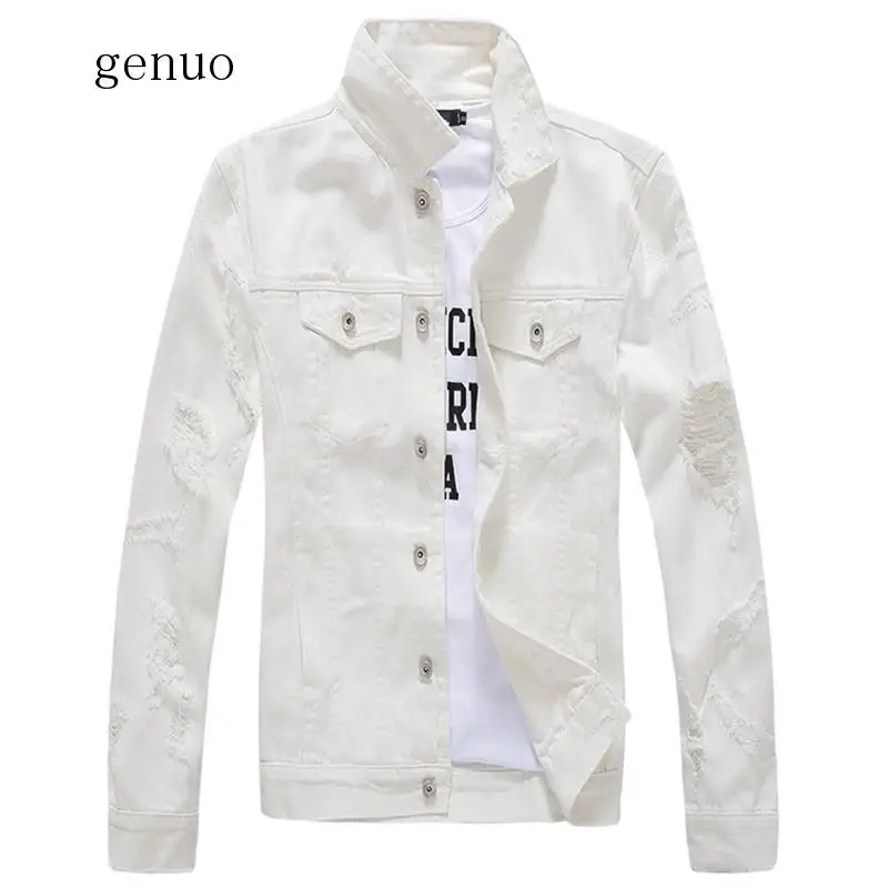 Solid Color Men Destroyed Jean Jacket Punk Hip Hop Raw Edge Cuffs Mens Denim Jacket Ripped Sleeves Denim Coat
Solid Color Men Destroyed Jean Jacket Punk Hip Hop Raw Edge Cuffs Mens Denim Jacket Ripped Sleeves Denim Coat