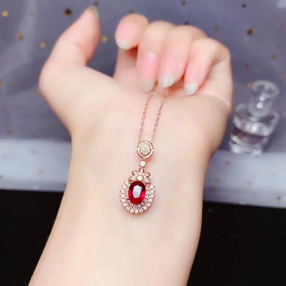 Ожерелье из натурального красного рубина для женщин серебряные украшения