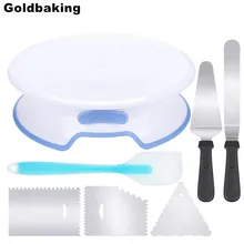 7PCS Baking Tool Cakes Turntable Angled Frosting Spatul Comb Icing Smoothers Silicone Spatulas Pie Server Cutter Revolving Stand