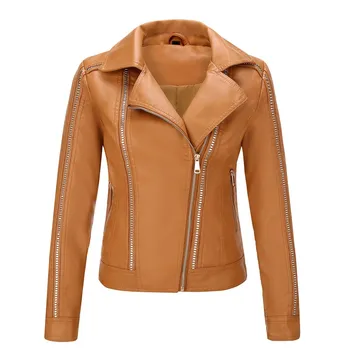 2019 New Fashion Women Autumn Winter Faux Leather Jackets Slim Zipper Basic Coat Turn-Down Collar Rivet Biker Jacket
2019 New Fashion Women Autumn Winter Faux Leather Jackets Slim Zipper Basic Coat Turn-Down Collar Rivet Biker Jacket