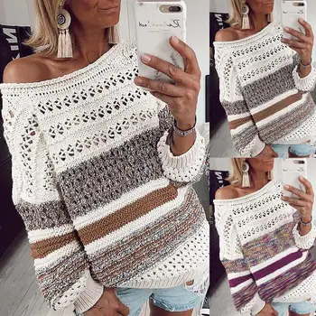Women Autumn Winter Loose O-Neck Striped Sweater Casual Hollow Out Pullover Lantern Sleeve Knitted Top
Women Autumn Winter Loose O-Neck Striped Sweater Casual Hollow Out Pullover Lantern Sleeve Knitted Top