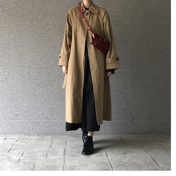 Lapel tie ladies coat loose long retro windproof pocket simple classic British style super long trench coat
Lapel tie ladies coat loose long retro windproof pocket simple classic British style super long trench coat
