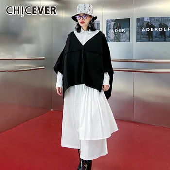 CHICEVER Patchwork Hit Color Two Piece Set Women V Neck Irregular Tops Lapel Collar Pleated Midi Dress Female Suits 2020 Fashion
CHICEVER Patchwork Hit Color Two Piece Set Women V Neck Irregular Tops Lapel Collar Pleated Midi Dress Female Suits 2020 Fashion