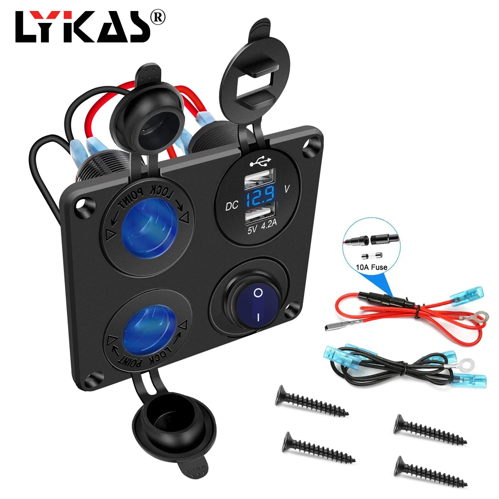 LYKAS Dual USB Socket Charger with LED Voltmeter Toggle Switch On Off Panel Mount Outlet for Car Boat Marine RV Truck
LYKAS Dual USB Socket Charger with LED Voltmeter Toggle Switch On Off Panel Mount Outlet for Car Boat Marine RV Truck