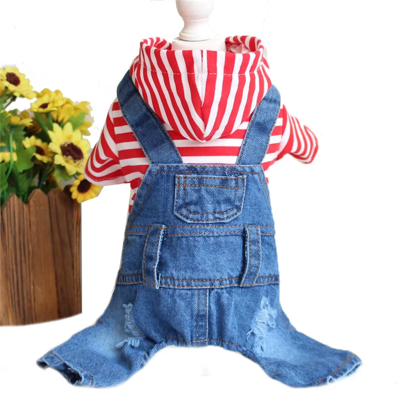Jean Denim Dog Jumpsuits with Pocket Clothes for Dogs of Small Breeds Puppy Four-legged Costume Teddy Beagle Coat Red Striped
Jean Denim Dog Jumpsuits with Pocket Clothes for Dogs of Small Breeds Puppy Four-legged Costume Teddy Beagle Coat Red Striped