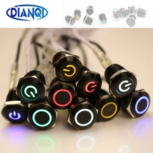 Siyah basmalı düğme anahtarı 4 Pin 12mm su geçirmez ışıklı led ışık Metal düz anlık anahtarları güç işareti 3V 6V 12V 24V(China)