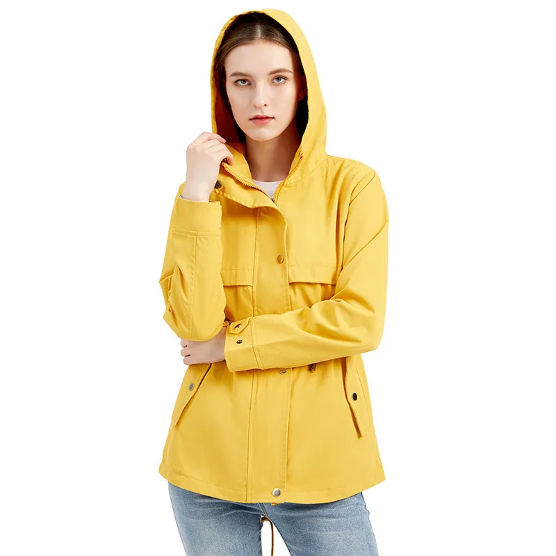 

2023 Hooded Trench Coat Women Spring Autumn Outdoor Rainproof Outerwear Oversize Thin Windbreaker Cloak Drawstring Slim Overcoat