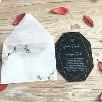 

10pcs New Luxury Fancy Wedding Invitation Card Model with Vellum Paper Envelop Custom English Invitation Cards