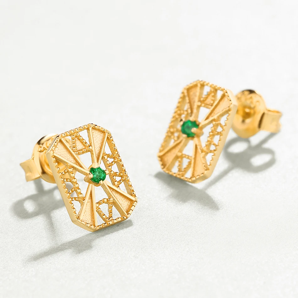 ALLNOEL S925 Sterling Silver Real Emerald Collocation Zircon Design Gold Color Ring Necklace Earrings Jewelry Sets For Women (16)