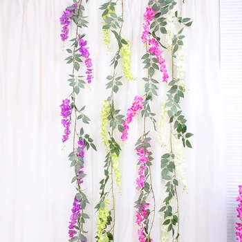 

170CM Artificial Wisteria Vine Ivy Garland Plants Foliage Plastic Faux flowers Rattan Wall Outdoor Home Arch Wedding Decoration