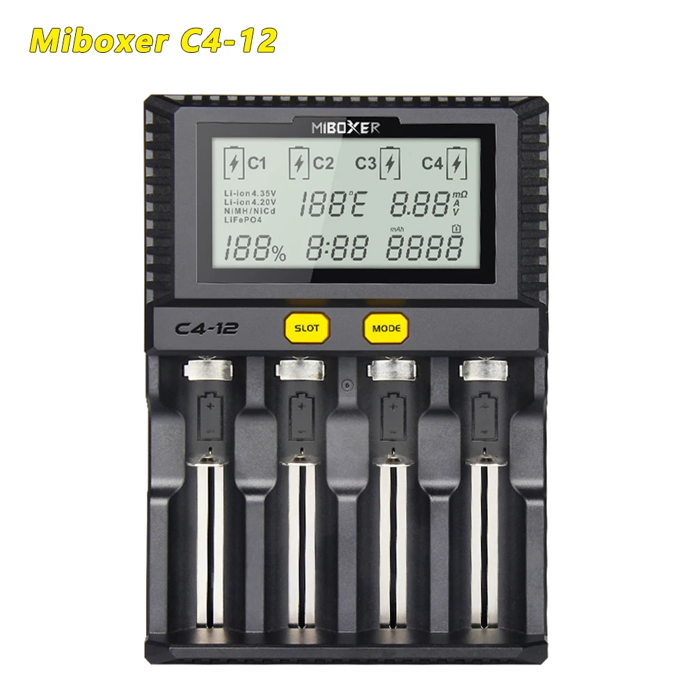 Умное зарядное устройство Miboxer 18650 14500 26650 4 слота ЖК-экран а/слот всего 12 а для
