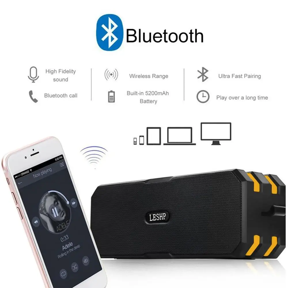 LESHP Wireless Bluetooth Speaker Waterproof Dustproof Shockproof Speaker Mini Outdoor Portable Support Variety Music Format
LESHP Wireless Bluetooth Speaker Waterproof Dustproof Shockproof Speaker Mini Outdoor Portable Support Variety Music Format