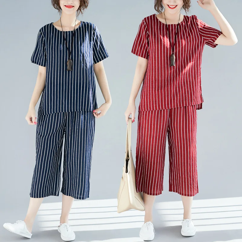 Summer Wear New Style Cotton Linen Set Stripes Printed Loose-Fit Tops + 7 Points Loose Pants Two-Piece Set
Summer Wear New Style Cotton Linen Set Stripes Printed Loose-Fit Tops + 7 Points Loose Pants Two-Piece Set