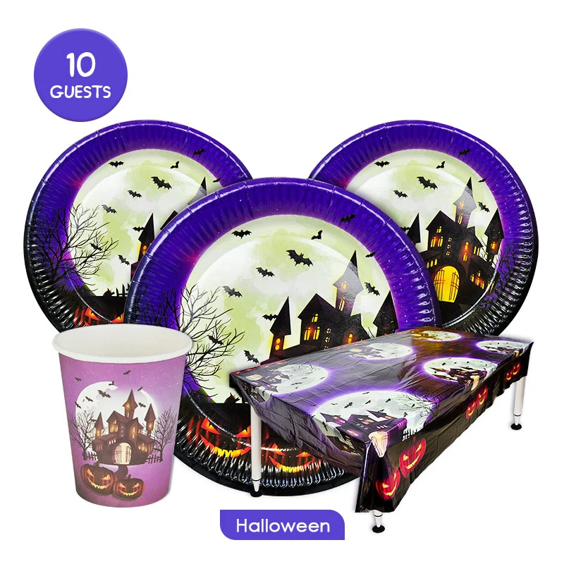 10 guests 21pcs Halloween Castle Party Supplies Tableware Sets Disposable Paper Plates Cups Tablecloths Decoration Eco
10 guests 21pcs Halloween Castle Party Supplies Tableware Sets Disposable Paper Plates Cups Tablecloths Decoration Eco