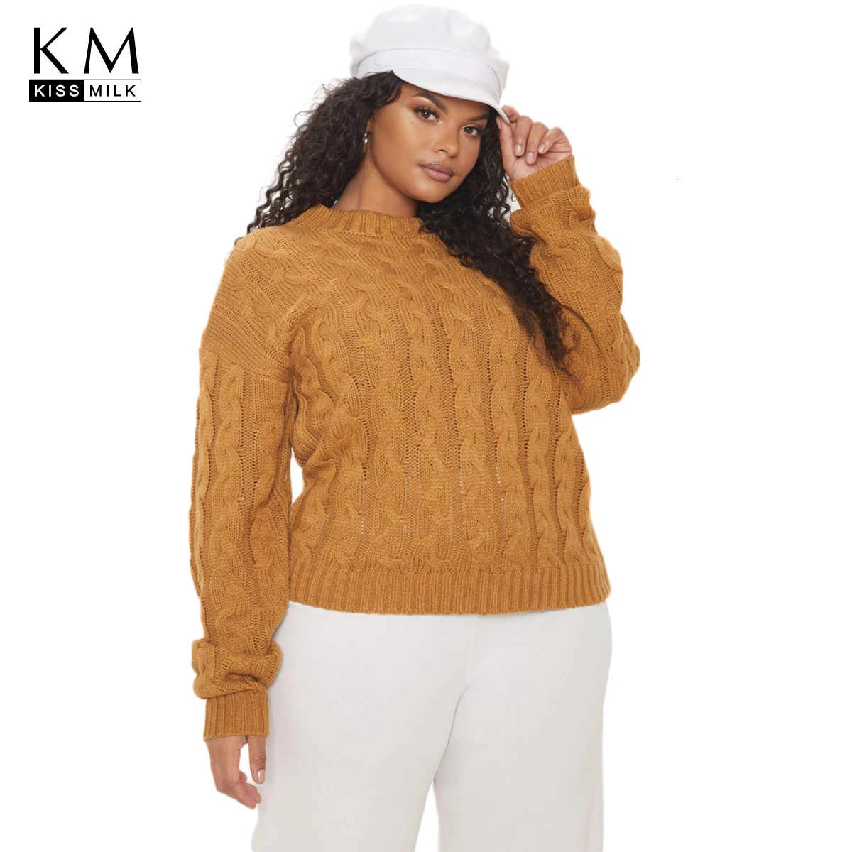 Kissmilk женская одежда большого размера винтажный витой свитер с длинным рукавом и